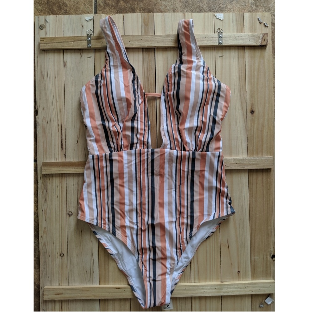 NWT SWIMSUIT Multi Color Striped One-Piece Sz. M